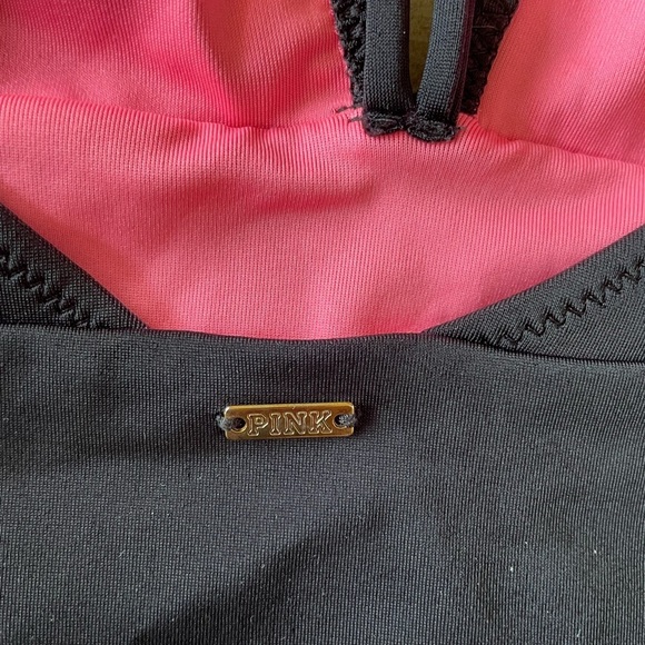 PINK Victoria's Secret Black and Pink Swimwear Embroidered One Piece Medium - Picture 11 of 12